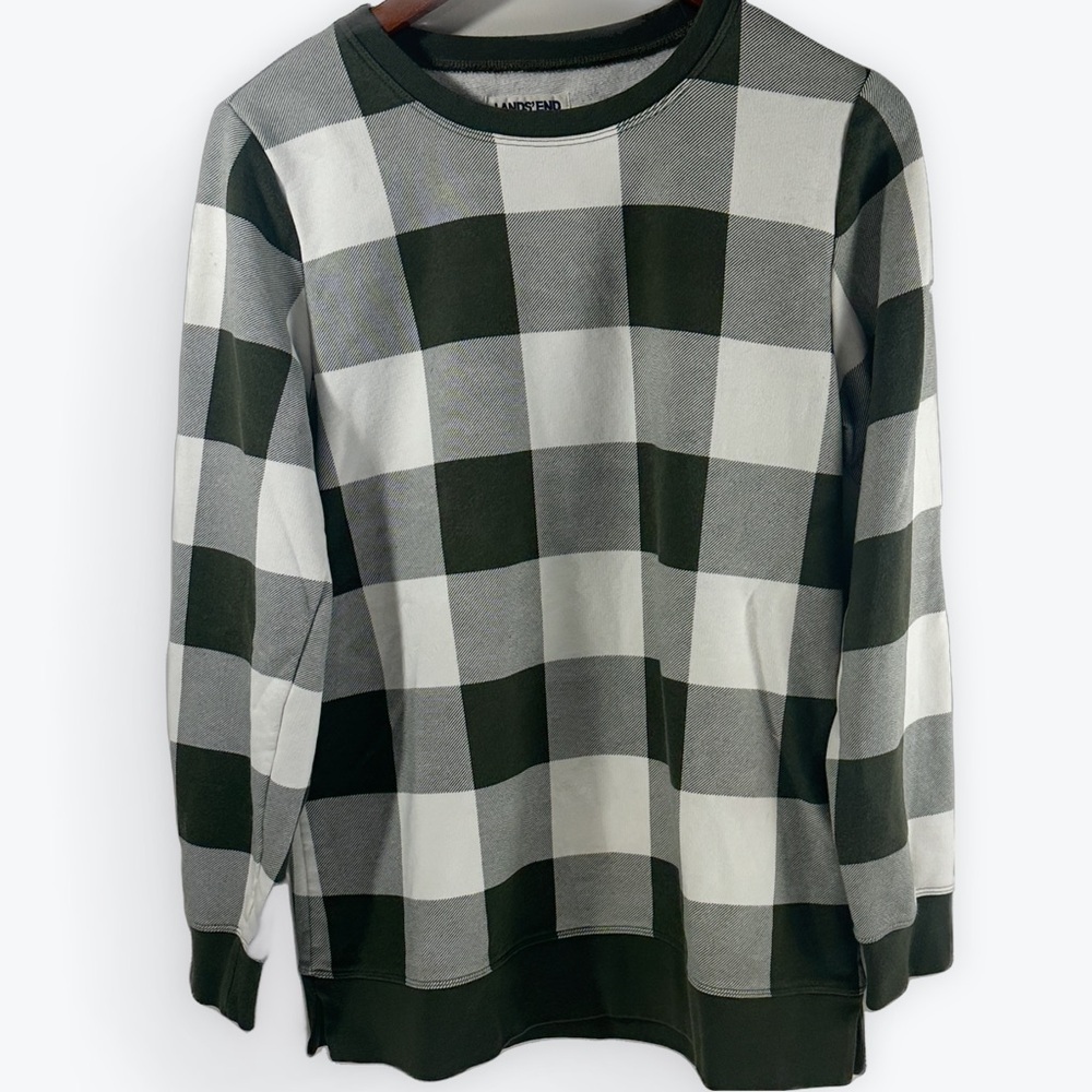 NWOT Lands' End Checkered Gingham Sweatshirt in Green and White Size Small